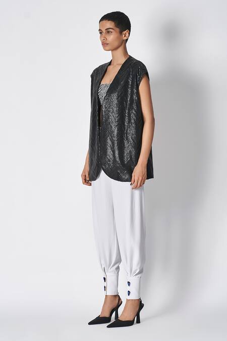 Buy 431-88 By Shweta Kapur Black Sequins Open Neck Chevron Patten Embroidered Waistcoat Online at Aza Fashions Buy_431-88 By Shweta Kapur_Black Sequins Open Neck Chevron Patten Embroidered Waistcoat _Online_at_Aza_Fashions