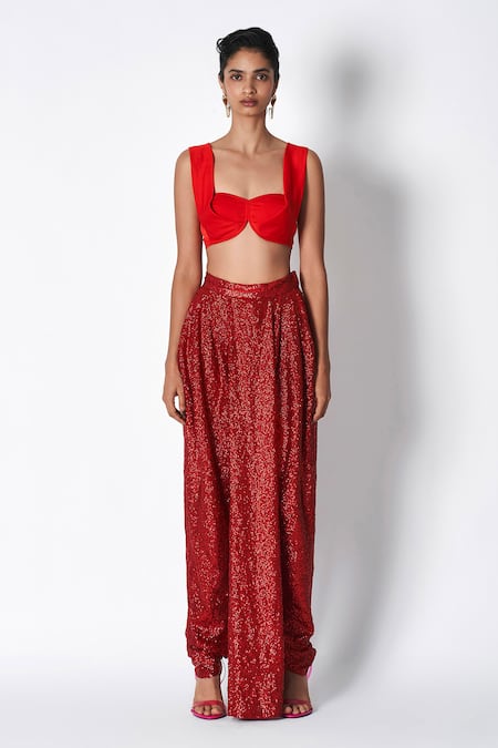 431-88 By Shweta Kapur Red Microfiber Sweetheart Neck Fio Pleated Top Online at Aza Fashions 431-88 By Shweta Kapur_Red Microfiber Sweetheart Neck Fio Pleated Top _Online_at_Aza_Fashions