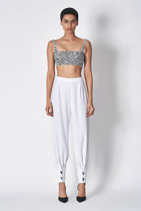431-88 By Shweta Kapur White Crepe Friday Metz Cuffed Hem Pant