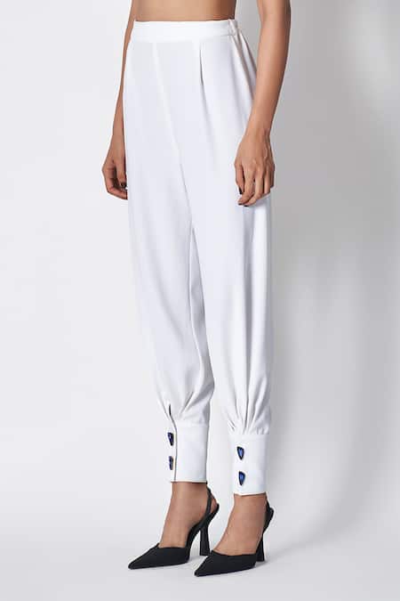 431-88 By Shweta Kapur White Crepe Friday Metz Cuffed Hem Pant Online at Aza Fashions 431-88 By Shweta Kapur_White Crepe Friday Metz Cuffed Hem Pant _Online_at_Aza_Fashions