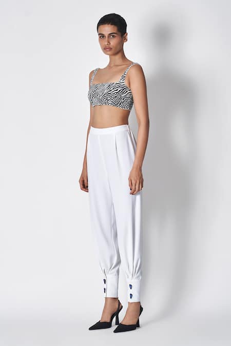 Buy 431-88 By Shweta Kapur White Crepe Friday Metz Cuffed Hem Pant Online at Aza Fashions Buy_431-88 By Shweta Kapur_White Crepe Friday Metz Cuffed Hem Pant _Online_at_Aza_Fashions