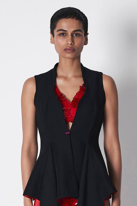 431-88 By Shweta Kapur Red Cotton Sequins V-neck Gill Embroidered Crop Top Online at Aza Fashions 431-88 By Shweta Kapur_Red Cotton Sequins V-neck Gill Embroidered Crop Top _Online_at_Aza_Fashions