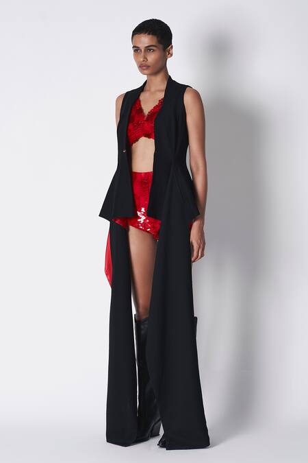 Shop 431-88 By Shweta Kapur Red Cotton Sequins V-neck Gill Embroidered Crop Top Online at Aza Fashions Shop_431-88 By Shweta Kapur_Red Cotton Sequins V-neck Gill Embroidered Crop Top _Online_at_Aza_Fashions