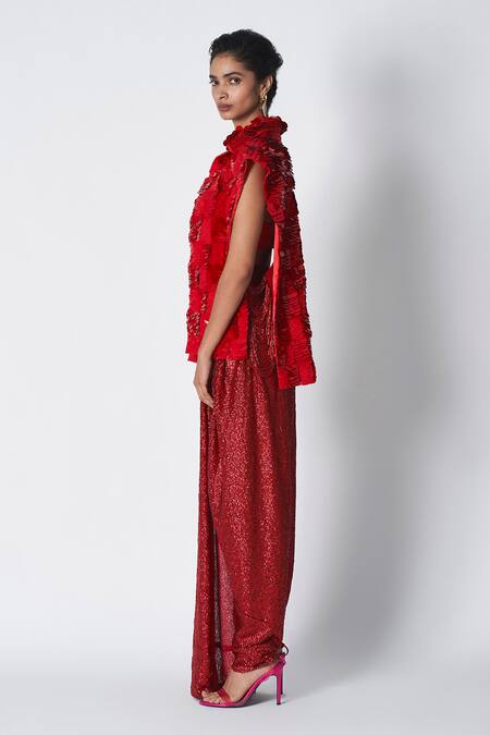 Buy 431-88 By Shweta Kapur Red Cotton Beads Open Neck String Embroidered Jacket Online at Aza Fashions Buy_431-88 By Shweta Kapur_Red Cotton Beads Open Neck String Embroidered Jacket _Online_at_Aza_Fashions