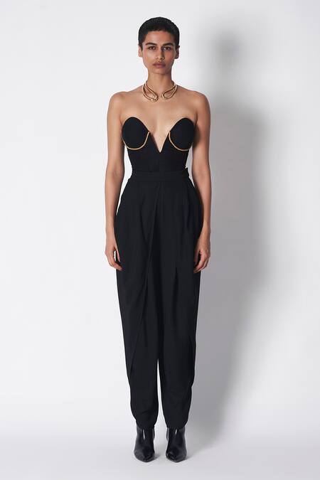 431-88 By Shweta Kapur Black Microfiber Chains V-neck Karina Embellished Corset Online at Aza Fashions 431-88 By Shweta Kapur_Black Microfiber Chains V-neck Karina Embellished Corset _Online_at_Aza_Fashions