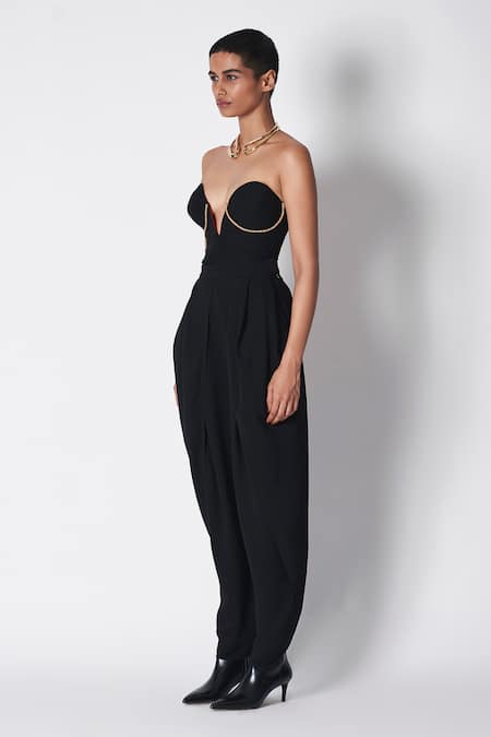 Buy 431-88 By Shweta Kapur Black Microfiber Chains V-neck Karina Embellished Corset Online at Aza Fashions Buy_431-88 By Shweta Kapur_Black Microfiber Chains V-neck Karina Embellished Corset _Online_at_Aza_Fashions