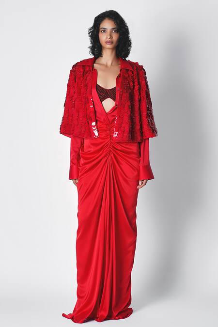 431-88 By Shweta Kapur_Red Sequin Embroidered Max Cape _Online_at_Aza_Fashions