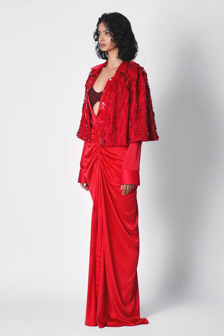 Buy_431-88 By Shweta Kapur_Red Sequin Embroidered Max Cape _Online_at_Aza_Fashions