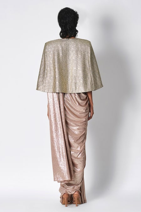 Shop_431-88 By Shweta Kapur_Silver Handcrafted Pebble Cape _at_Aza_Fashions