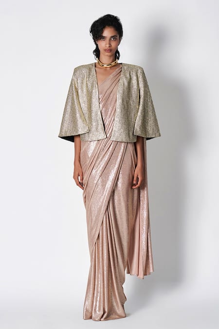 431-88 By Shweta Kapur_Silver Handcrafted Pebble Cape _Online_at_Aza_Fashions