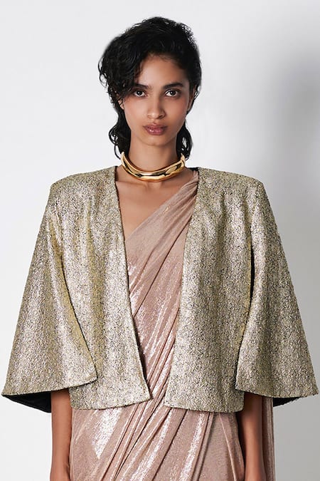 Buy_431-88 By Shweta Kapur_Silver Handcrafted Pebble Cape _Online_at_Aza_Fashions