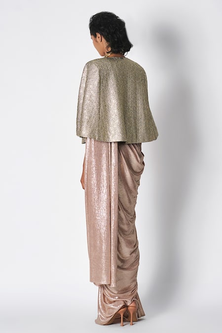 Shop_431-88 By Shweta Kapur_Silver Handcrafted Pebble Cape _Online_at_Aza_Fashions