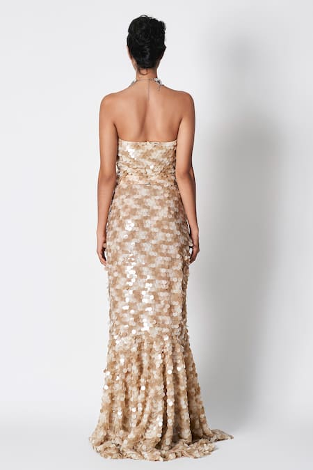 Shop 431-88 By Shweta Kapur Gold Silk Sequins Round Neck Ombre Embroidered Tube at Aza Fashions Shop_431-88 By Shweta Kapur_Gold Silk Sequins Round Neck Ombre Embroidered Tube _at_Aza_Fashions