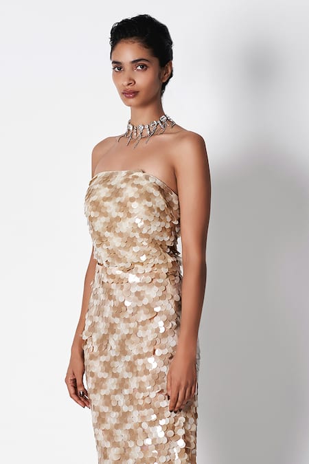 Shop 431-88 By Shweta Kapur Gold Silk Sequins Round Neck Ombre Embroidered Tube Online at Aza Fashions Shop_431-88 By Shweta Kapur_Gold Silk Sequins Round Neck Ombre Embroidered Tube _Online_at_Aza_Fashions