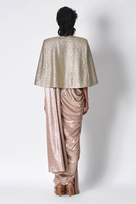 Shop 431-88 By Shweta Kapur Rose Gold Jersey Metallic Knitted Shea Sari at Aza Fashions Shop_431-88 By Shweta Kapur_Rose Gold Jersey Metallic Knitted Shea Sari _at_Aza_Fashions