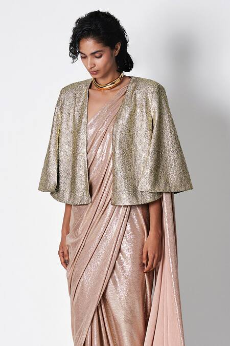 Buy 431-88 By Shweta Kapur Rose Gold Jersey Metallic Knitted Shea Sari Online at Aza Fashions Buy_431-88 By Shweta Kapur_Rose Gold Jersey Metallic Knitted Shea Sari _Online_at_Aza_Fashions