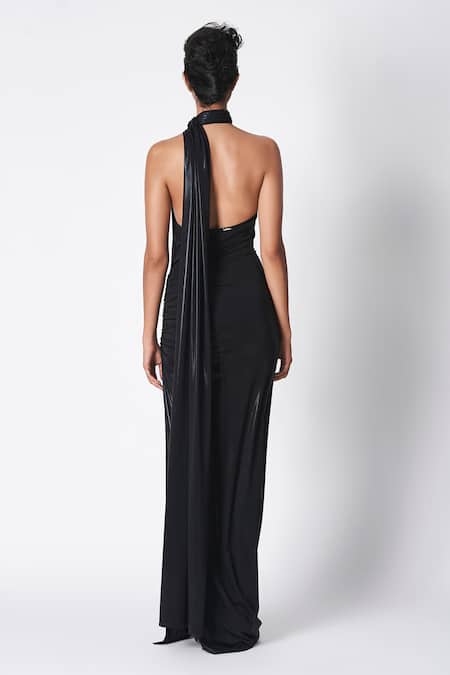 Shop 431-88 By Shweta Kapur Black Linen Asymmetric Cut Out Slee Draped Saree Gown at Aza Fashions Shop_431-88 By Shweta Kapur_Black Linen Asymmetric Cut Out Slee Draped Saree Gown _at_Aza_Fashions