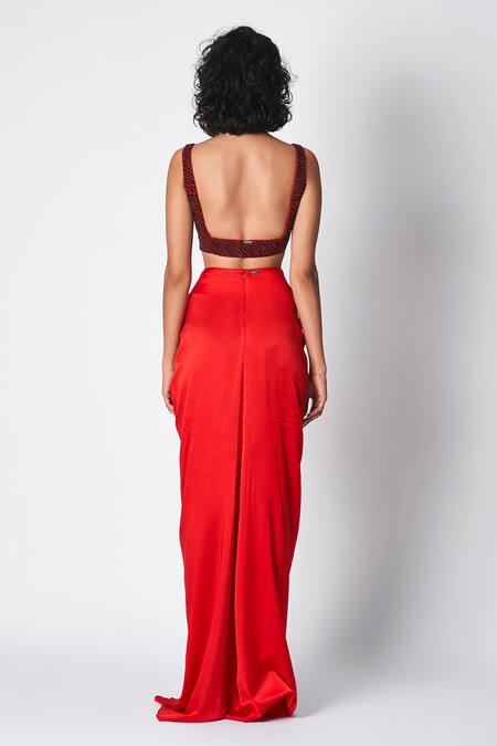 Shop 431-88 By Shweta Kapur Red Beads Hand Embroidered Tea Blouse at Aza Fashions Shop_431-88 By Shweta Kapur_Red Beads Hand Embroidered Tea Blouse _at_Aza_Fashions