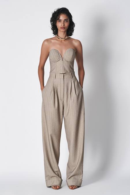 431-88 By Shweta Kapur Grey Wool Stripe Pattern Tux Pant Online at Aza Fashions 431-88 By Shweta Kapur_Grey Wool Stripe Pattern Tux Pant _Online_at_Aza_Fashions