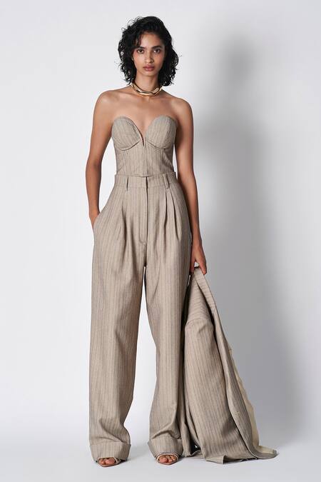 Buy 431-88 By Shweta Kapur Grey Wool Stripe Pattern Tux Pant Online at Aza Fashions Buy_431-88 By Shweta Kapur_Grey Wool Stripe Pattern Tux Pant _Online_at_Aza_Fashions