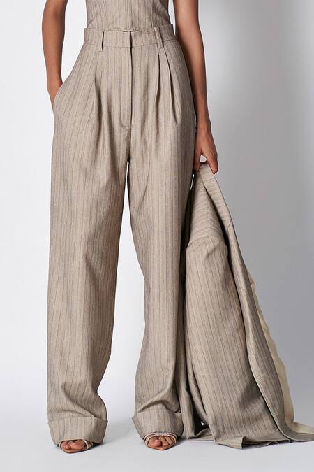 Shop 431-88 By Shweta Kapur Grey Wool Stripe Pattern Tux Pant Online at Aza Fashions Shop_431-88 By Shweta Kapur_Grey Wool Stripe Pattern Tux Pant _Online_at_Aza_Fashions