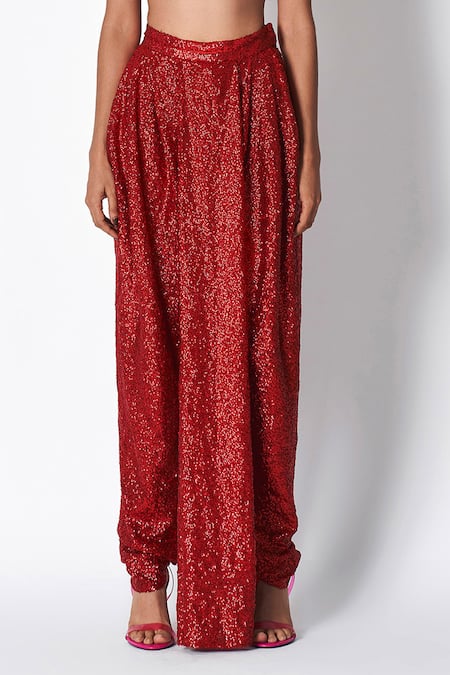 Buy_431-88 By Shweta Kapur_Red Sequins Shimmer Draped Vg Dhoti _Online_at_Aza_Fashions