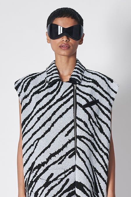 431-88 By Shweta Kapur_Black Cotton, Twill Beads Collared Embroidered Zeeba Dress _Online_at_Aza_Fashions