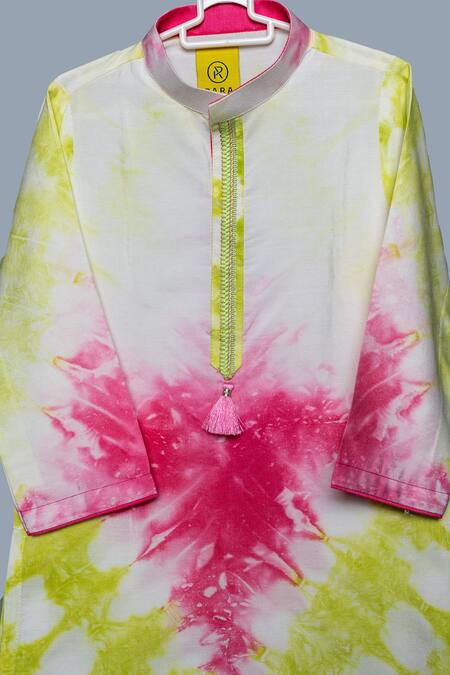 Para_Yellow Spun Silk Tie Dye Pattern Straight Kurta With Pant_Online_at_Aza_Fashions