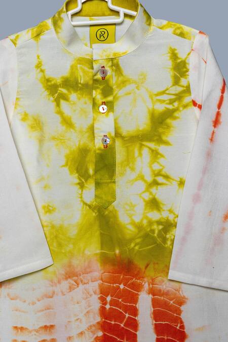 Para_Green Spun Silk Tie Dye Abstract Pattern Straight Kurta With Pant_Online_at_Aza_Fashions