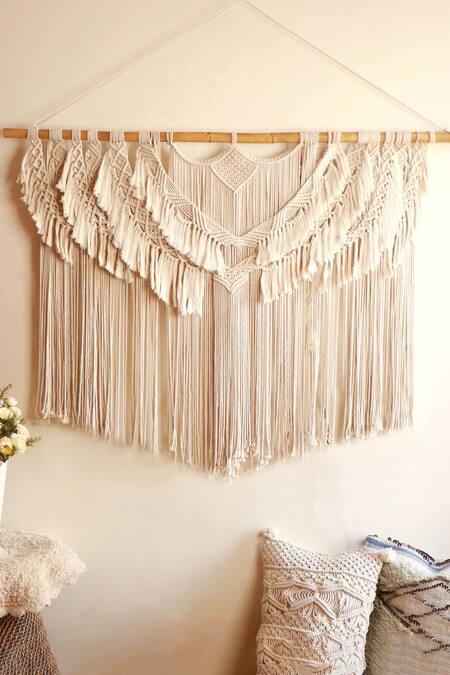 Karighar Off White Cotton Thread Artisanal Boho Tassel Wall Hanging Online at Aza Fashions Karighar_Off White Cotton Thread Artisanal Boho Tassel Wall Hanging_Online_at_Aza_Fashions