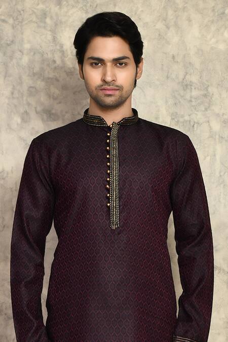 Shop Arihant Rai Sinha Wine Cotton, Silk Woven Kurta And Churidar Set Online at Aza Fashions Shop_Arihant Rai Sinha_Wine Cotton, Silk Woven Kurta And Churidar Set _Online_at_Aza_Fashions