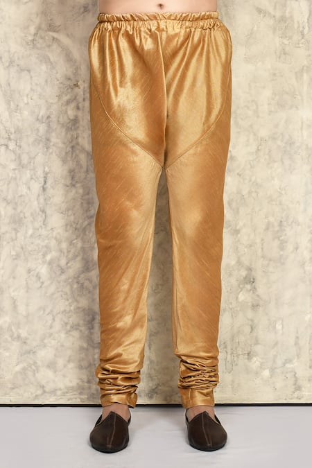 Arihant Rai Sinha_Yellow Silk Straight Woven Kurta And Churidar Set _Online_at_Aza_Fashions