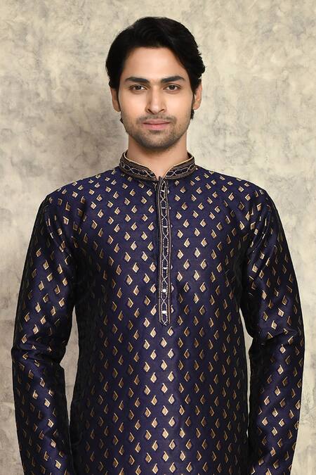 Buy Arihant Rai Sinha Blue Chanderi , Embroidery Placket Kurta With Churidar Online at Aza Fashions Buy_Arihant Rai Sinha_Blue Chanderi , Embroidery Placket Kurta With Churidar _Online_at_Aza_Fashions