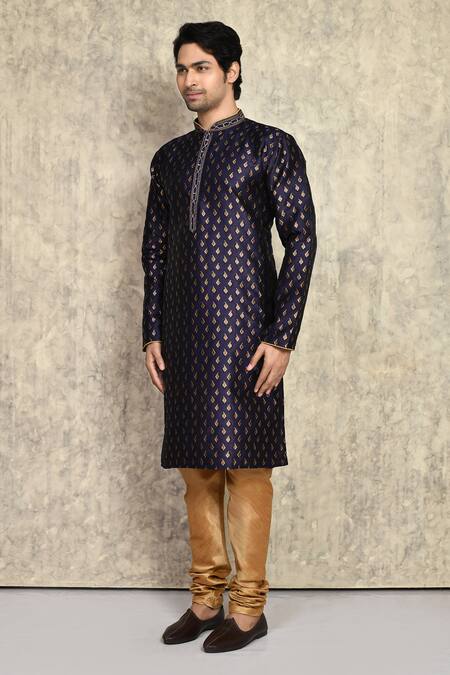 Arihant Rai Sinha_Blue Chanderi , Embroidery Placket Kurta With Churidar _at_Aza_Fashions