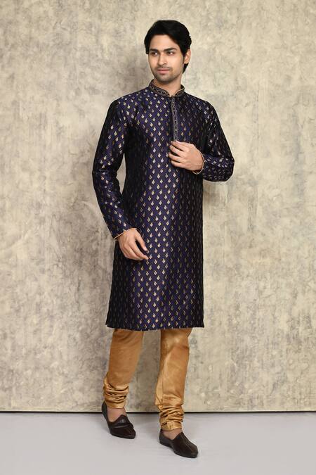 Buy_Arihant Rai Sinha_Blue Chanderi , Embroidery Placket Kurta With Churidar 