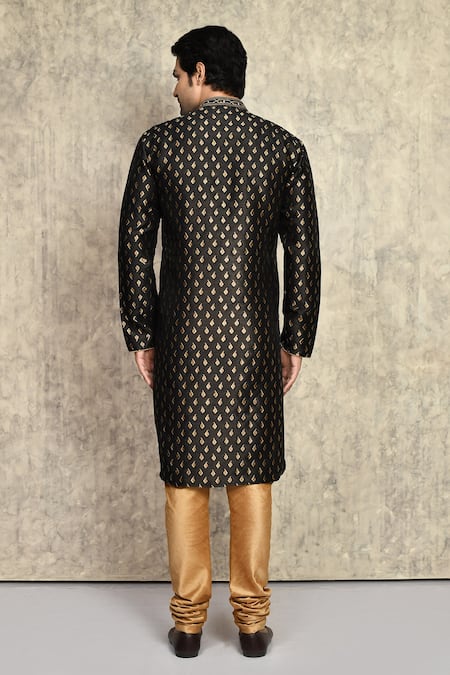 Shop_Arihant Rai Sinha_Black , Chanderi Embroidery Woven Straight Kurta And Churidar Set _at_Aza_Fashions