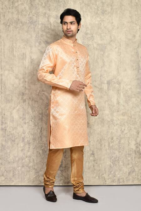 Buy_Arihant Rai Sinha_Orange Silk Embroidery Geometric Pattern Woven Kurta And Churidar Set 