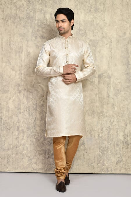 Arihant Rai Sinha Geometric Pattern Straight Woven Kurta & Churidar Set 