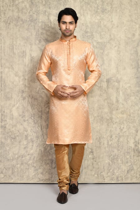 Arihant Rai Sinha Geometric Pattern Straight Woven Kurta & Churidar Set 