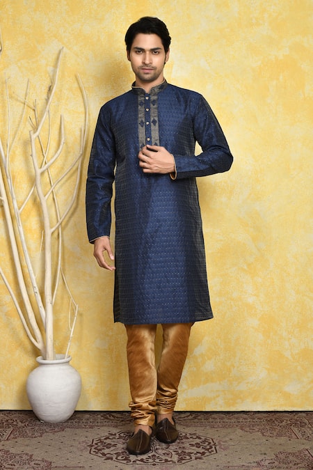 Arihant Rai Sinha Woven Embroidered Placket Kurta & Churidar Set 