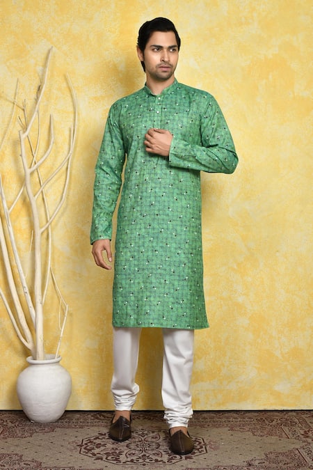 Arihant Rai Sinha Green Cotton Printed Kurta Set 