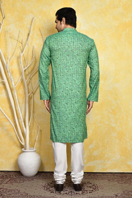 Shop_Arihant Rai Sinha_Green Cotton Printed Kurta Set _at_Aza_Fashions