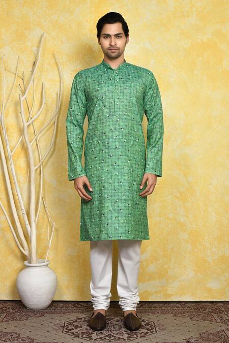 Buy_Arihant Rai Sinha_Green Cotton Printed Kurta Set _Online_at_Aza_Fashions