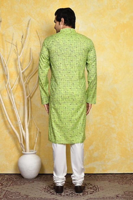 Shop_Arihant Rai Sinha_Green Cotton Square Print Kurta Set _at_Aza_Fashions