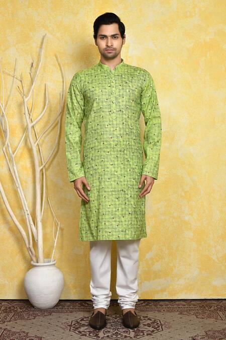 Buy_Arihant Rai Sinha_Green Cotton Square Print Kurta Set _Online_at_Aza_Fashions