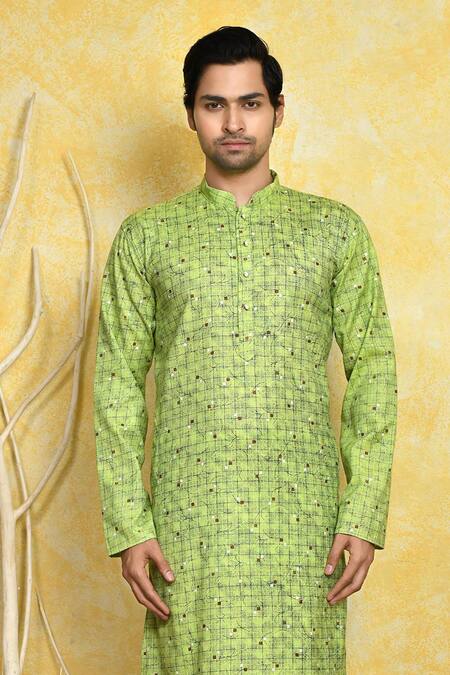 Shop Arihant Rai Sinha Green Cotton Square Print Kurta Set Online at Aza Fashions Shop_Arihant Rai Sinha_Green Cotton Square Print Kurta Set _Online_at_Aza_Fashions