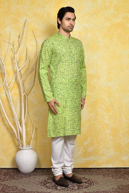 Arihant Rai Sinha_Green Cotton Square Print Kurta Set _at_Aza_Fashions