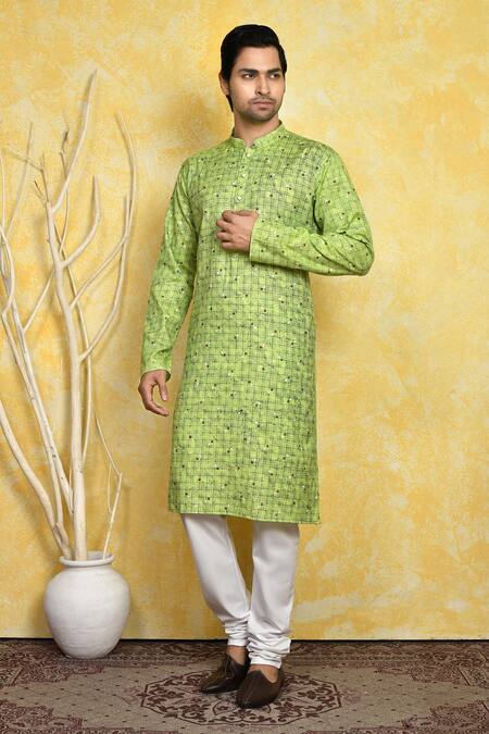 Buy_Arihant Rai Sinha_Green Cotton Square Print Kurta Set 