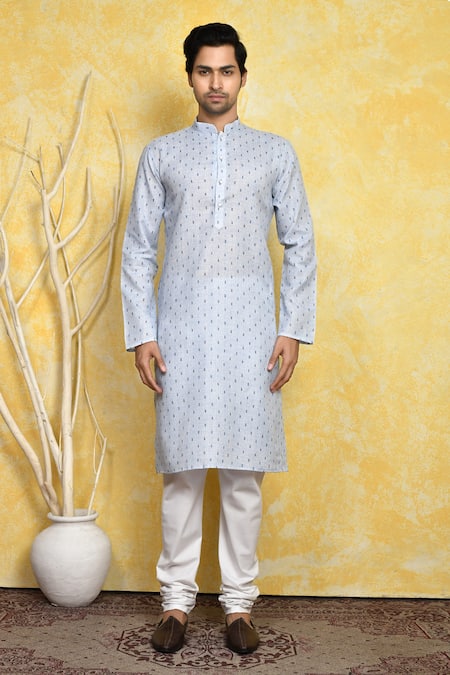 Buy_Arihant Rai Sinha_Blue , Satin Printed Kurta Set_Online_at_Aza_Fashions