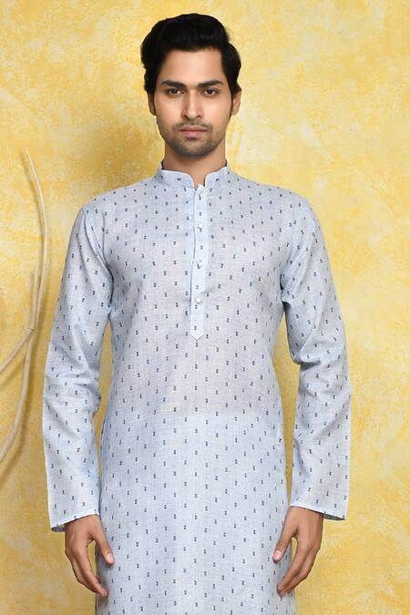 Shop_Arihant Rai Sinha_Blue , Satin Printed Kurta Set_Online_at_Aza_Fashions